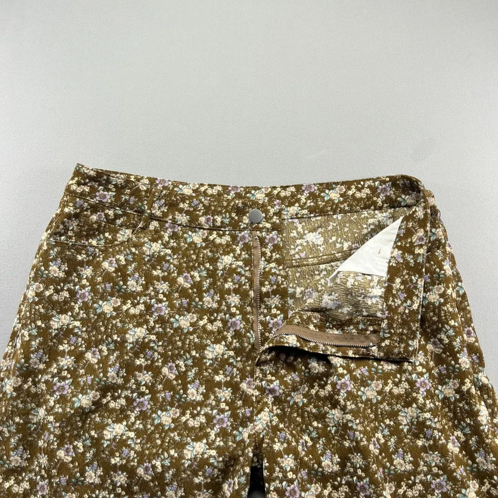 Polagram Corduroy Pants Womens XL Multi Ditsy Floral Cotton Wide Leg High Rise